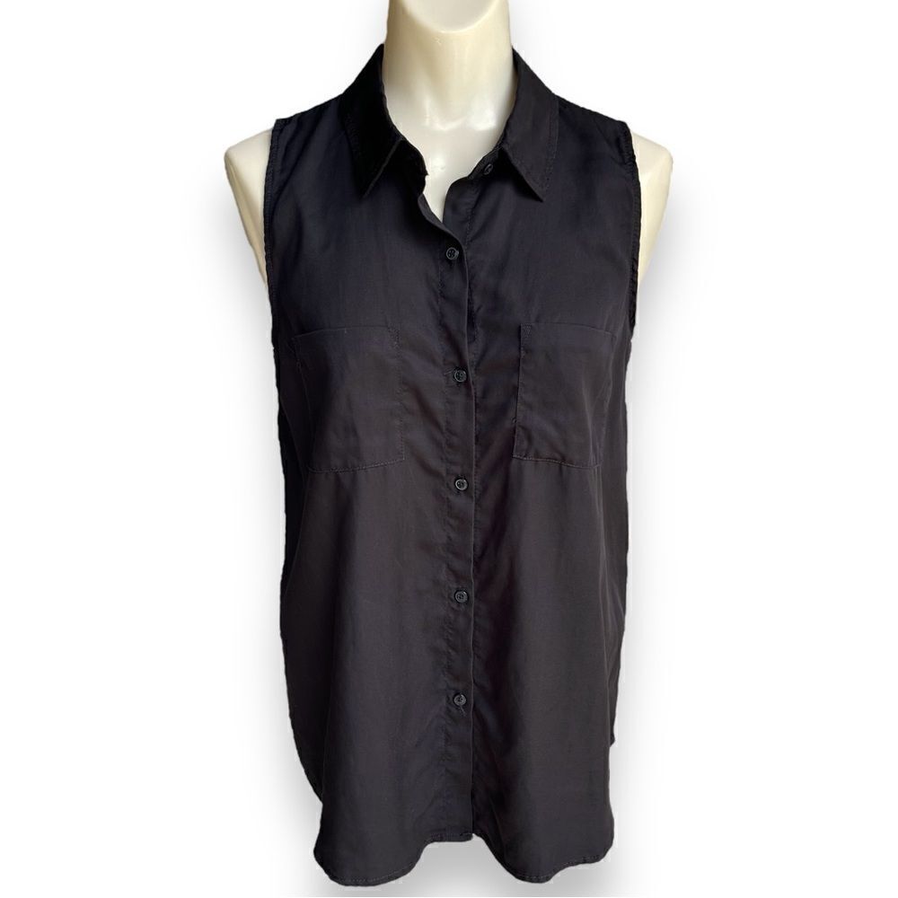 Workshop Republic Sleeveless Blouse S Black Button Up Top Tencel NWT